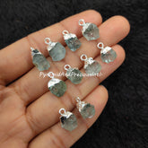 Raw Aquamarine Silver Electroplated Pendant Connectors, March Birthstone, Sold By Piece